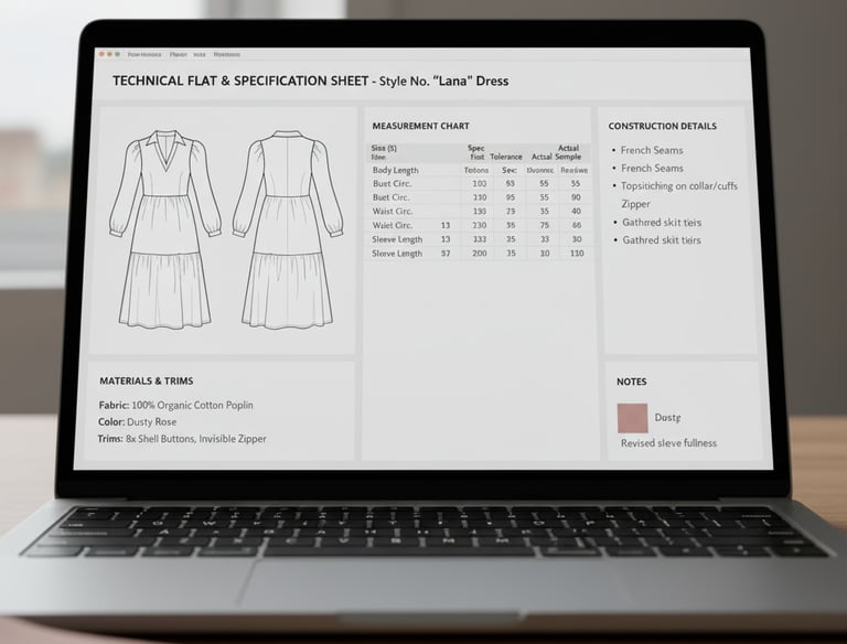 Apparel technical specification sheet by Cavity Studios ensuring precision and quality in product de
