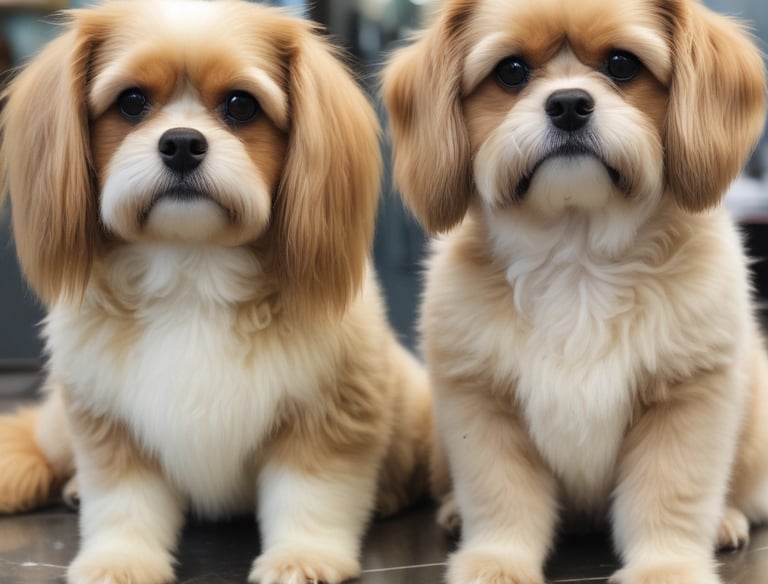 A pet store window display featuring various pet products such as scratching posts, pet food, and toys. The signage above the window has a playful design with colorful letters and a cat face within a letter. There is a poster on the door advertising a promotion. The weather appears overcast with some reflections on the wet pavement.