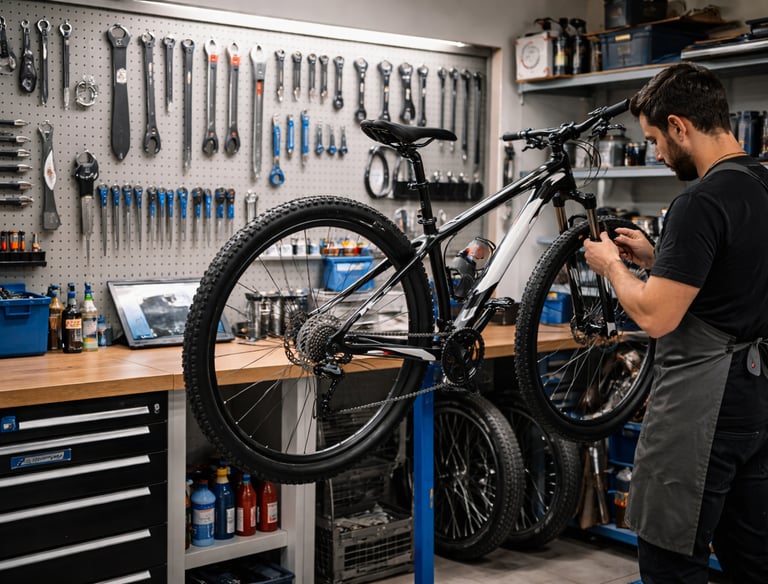 taller de bicicletas, con herramientas 