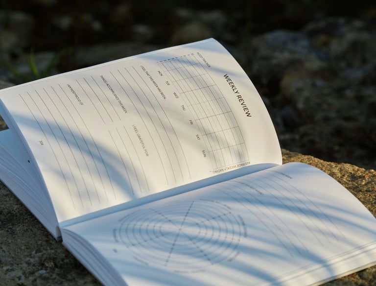 a book opened to show journal pages