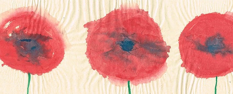 three red poppys with a wooden background