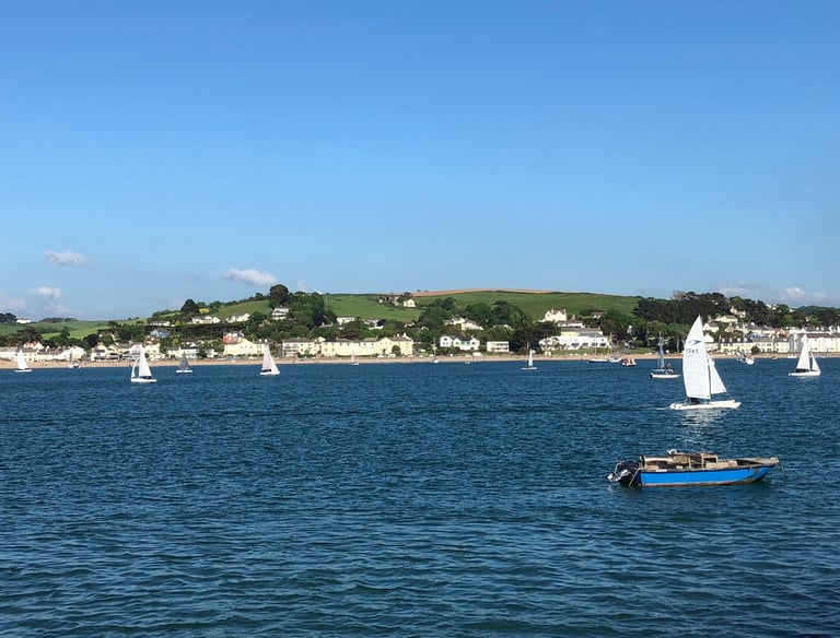 a boat sailing on the water with a view of a city