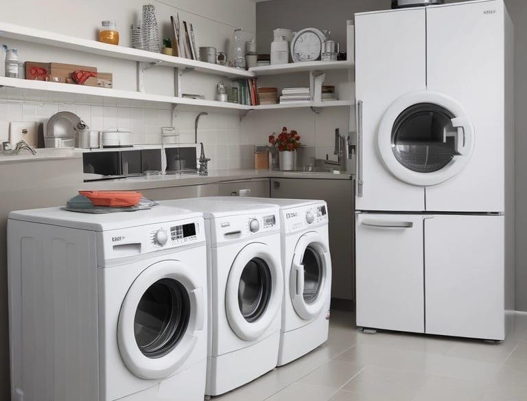 A person wearing red and black gloves is using a screwdriver to work on the underside of a metallic appliance. The appliance is mounted and has visible pipes connected to it. The person's forearm shows a tattoo.