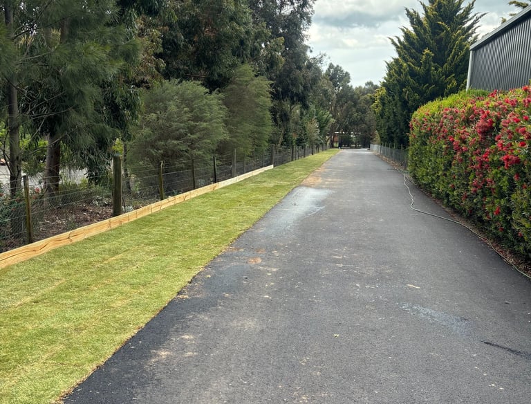Turf installed beside driveway