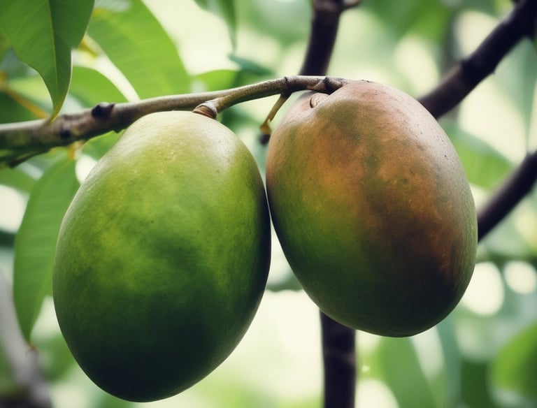 A close-up of fresh mangoes arranged in a basket.