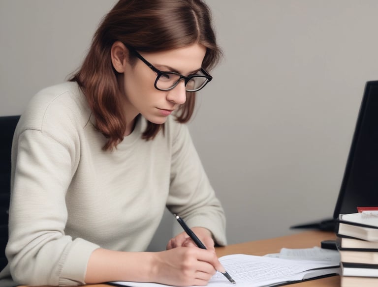 A close-up of a person writing in a journal, reflecting on their thoughts.
