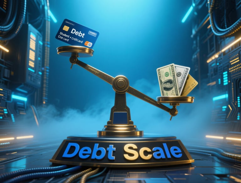 a scale balancing money and credit card debt