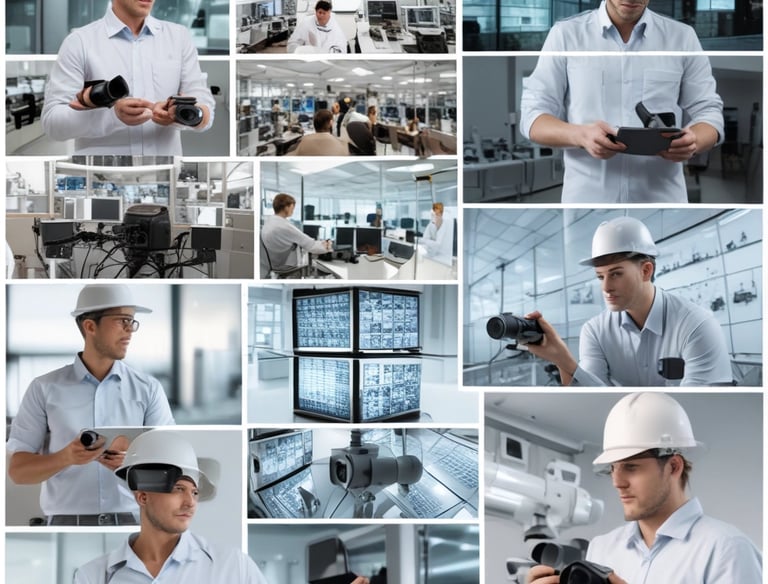 An installation technician setting up a CCTV camera.