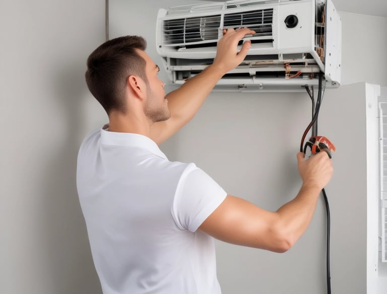 Multiple metal pipes are mounted along a textured concrete wall. The pipes vary in size and are arranged both vertically and horizontally, connected by clamps and a junction box.