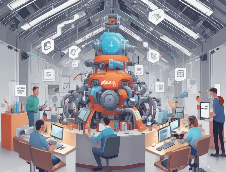 A futuristic and digital-themed image features a stylized circuit board with the words 'Open AI' in bold, glowing letters. Above it is a design that resembles an AI or robot face with neon accents. The background consists of a network of interconnected blue lines and nodes, suggesting themes of technology and connectivity.