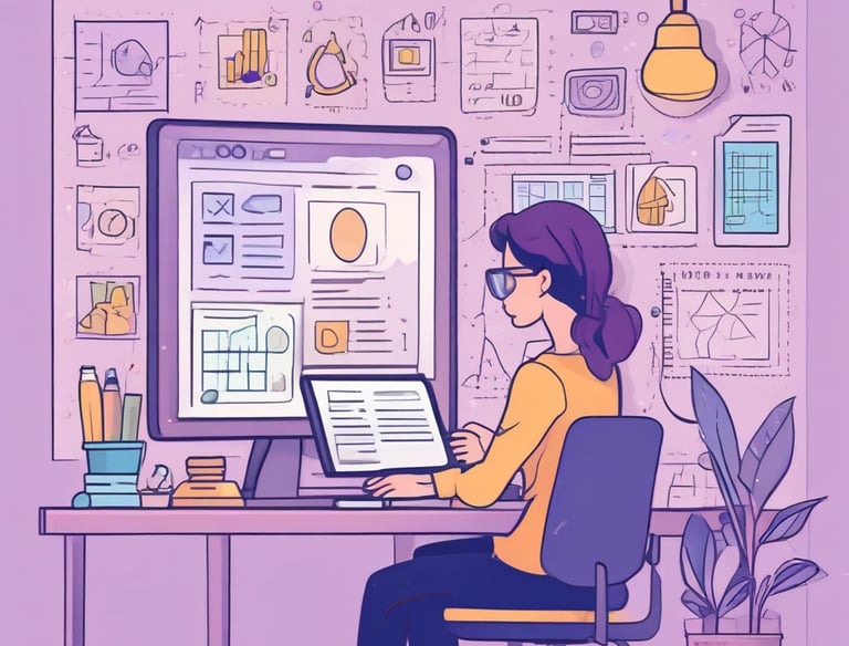 An organized workspace with marketing materials and a laptop.