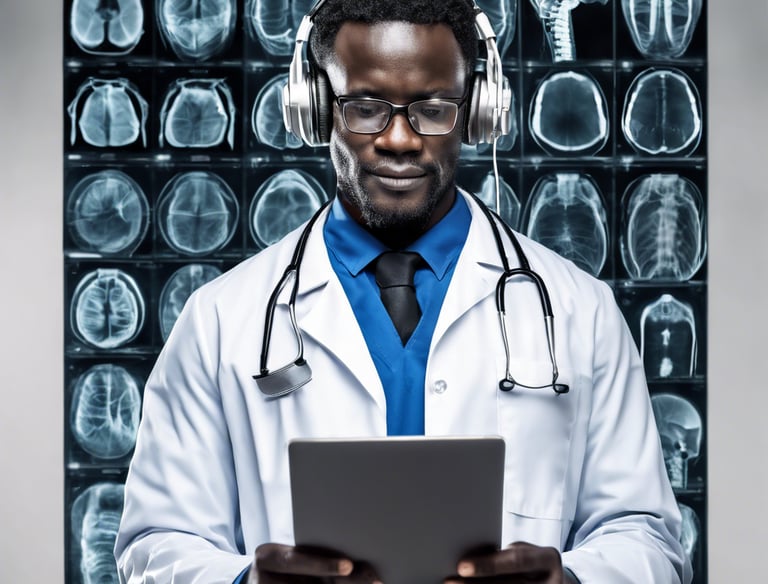 A group of people is gathered inside a dimly lit room with large windows. A medical professional wearing a mask is seated and attending to a child while others, including women and an elderly person, are either seated or standing nearby. The interior has plain walls, and there appears to be a consultation taking place.