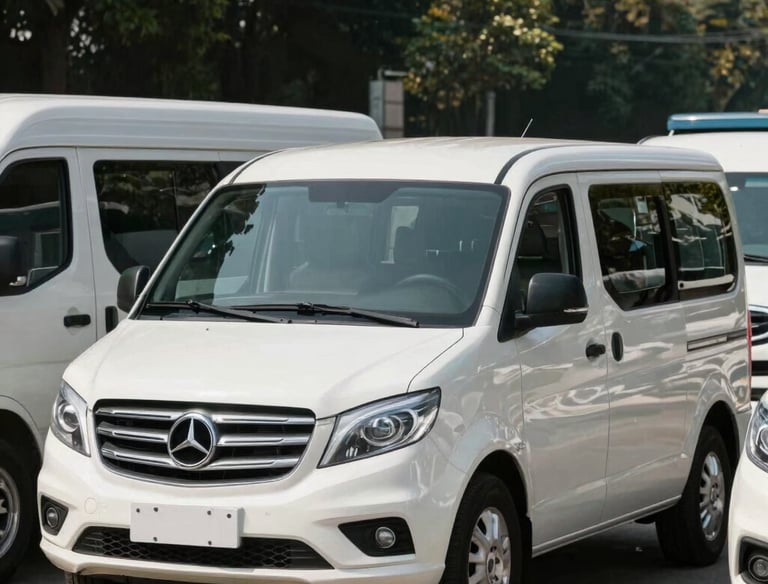 Comfortable interior of a private vehicle with leather seats and air conditioning.