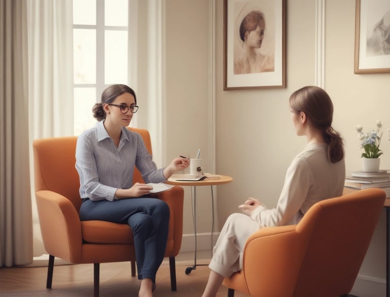 a woman sitting in a chair with a laptop