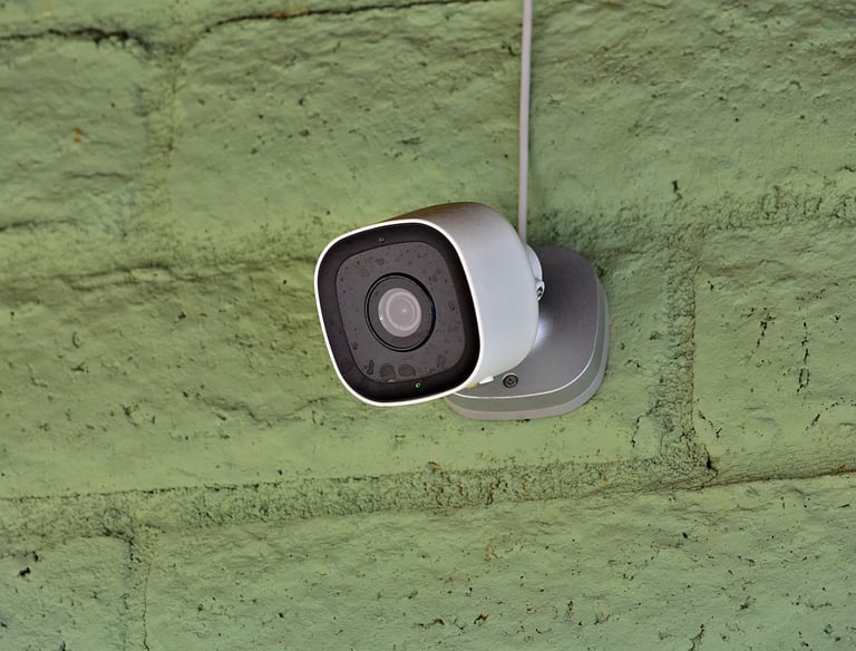 a camera mounted to a wall with a camera attached to it