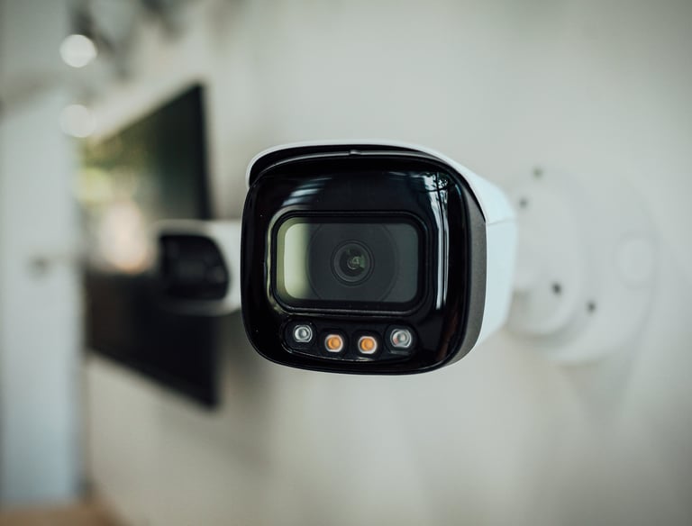 a camera mounted to a wall mounted on a wall