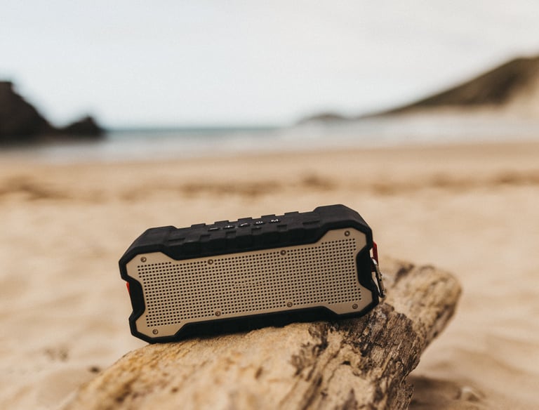 a speaker with a speaker on a log log