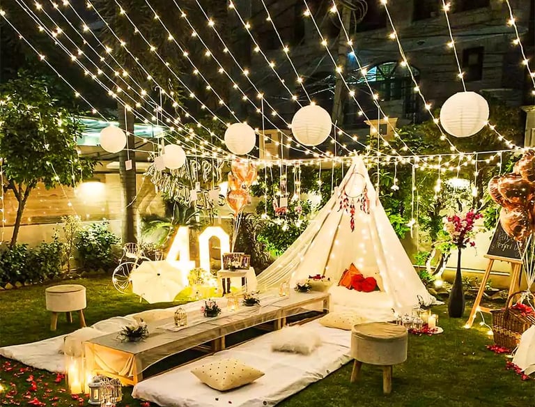 a tenter with a tent and a tent set up for a party