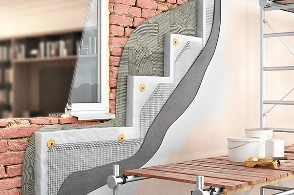 mur schématisant les couches mises en place pour une isolation thermique interieure d'une maison