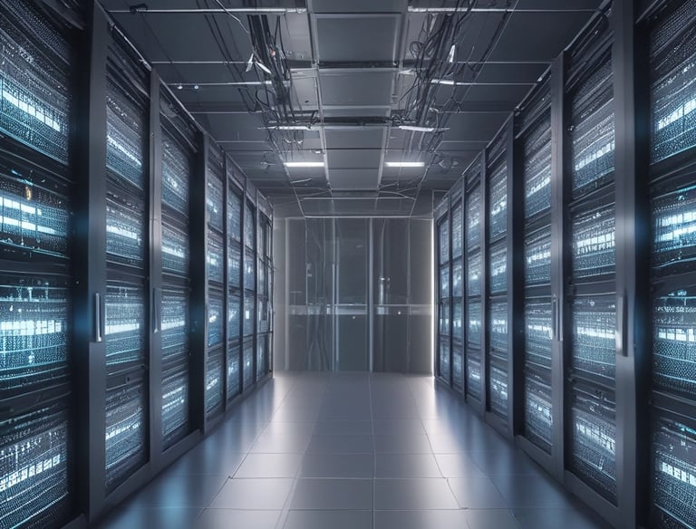 Modern office building with glass facade under clear sky