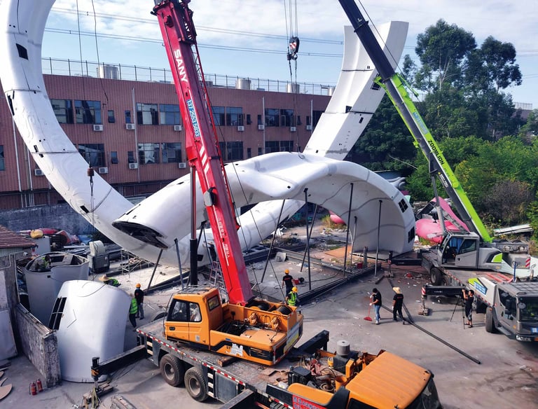Giant curved fiberglass sculpture for Qatar World Cup, event installation in Doha, Qatar by DEFARA