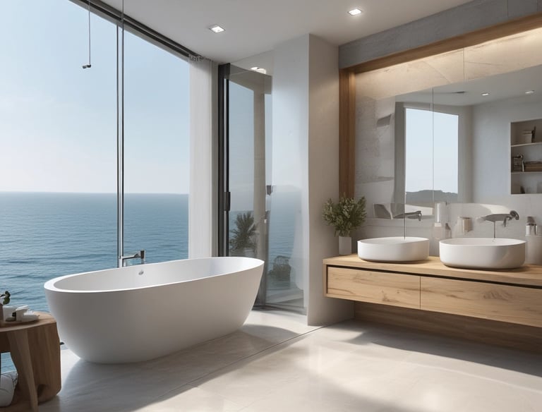 A stylish bathroom renovation with contemporary fixtures.