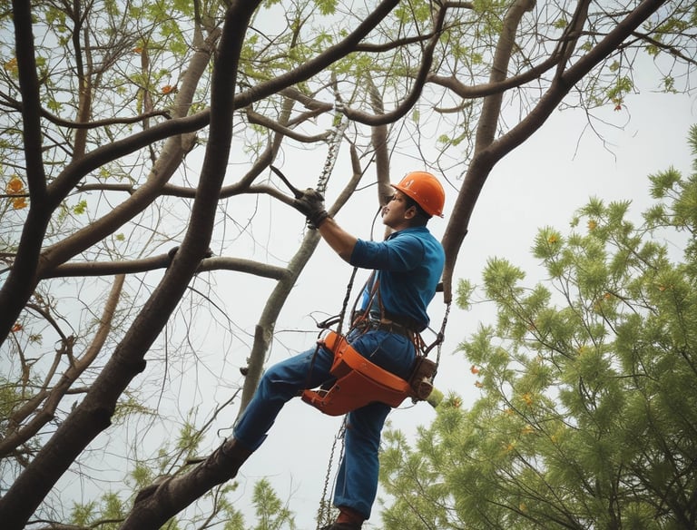 A close-up of a tree being trimmed with pruning shears.