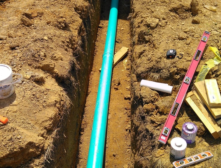sewer line to building trench