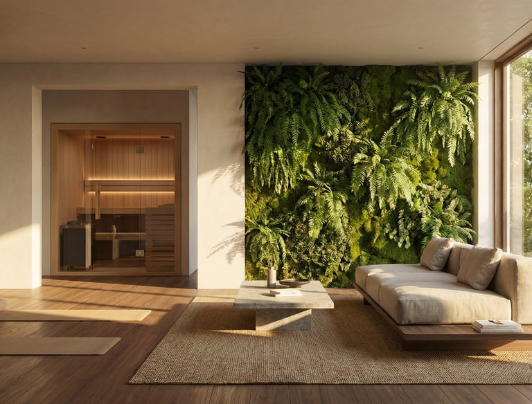 home wellness space with exercise area and sauna