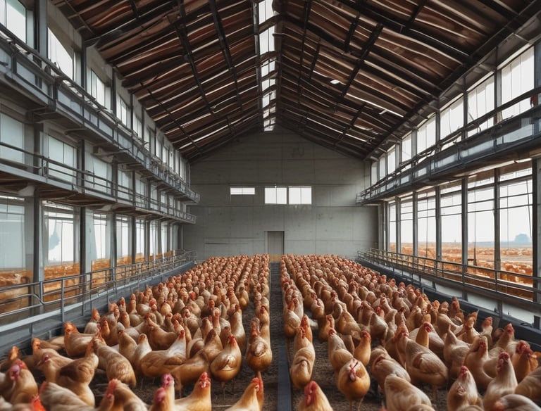 A modern breeder facility housing female breeder birds.
