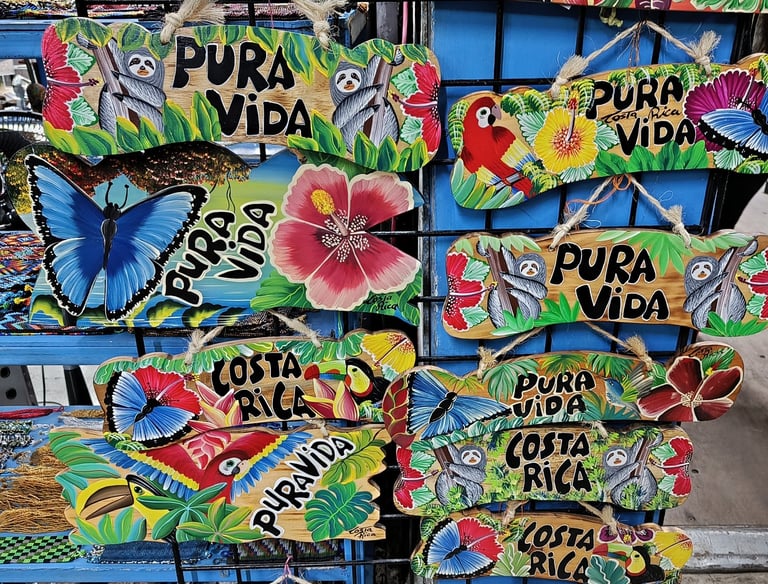 a display of colorful signs and signs for sale