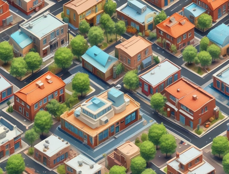 a man riding a skateboard down a street next to tall buildings