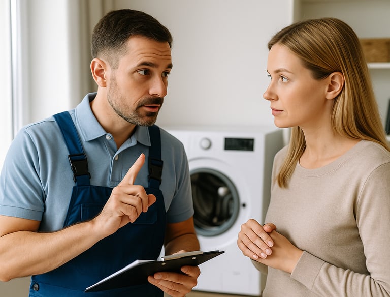 a man and woman in a kitchen talking to each other