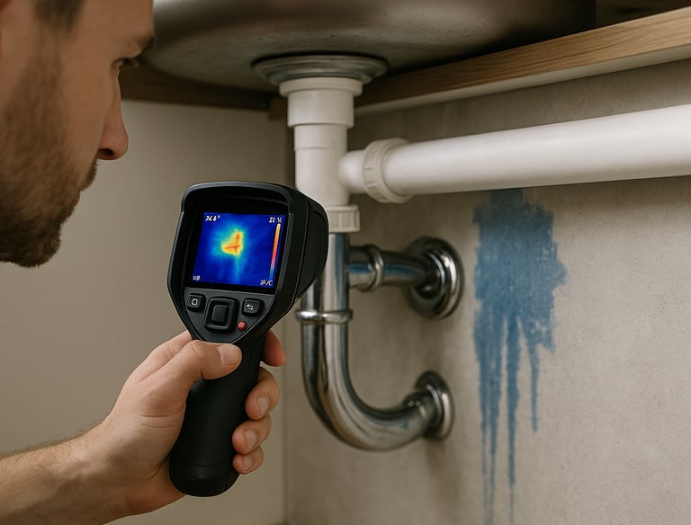 a man in a white shirt is holding a thermal camera