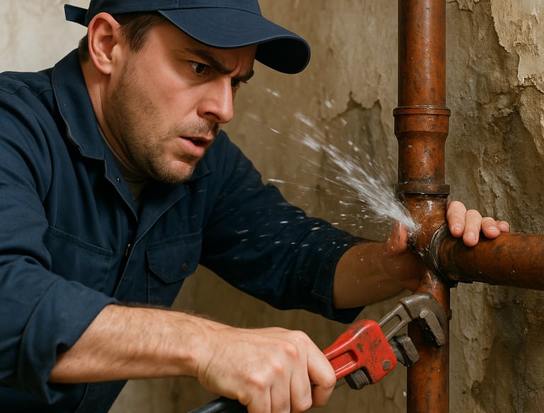a man in a blue shirt is holding a wrenet