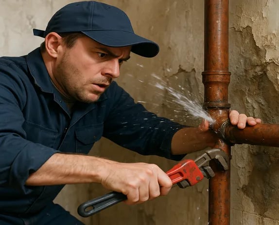 "Plombier à Strasbourg réparant une fuite d’eau en urgence sur une canalisation"