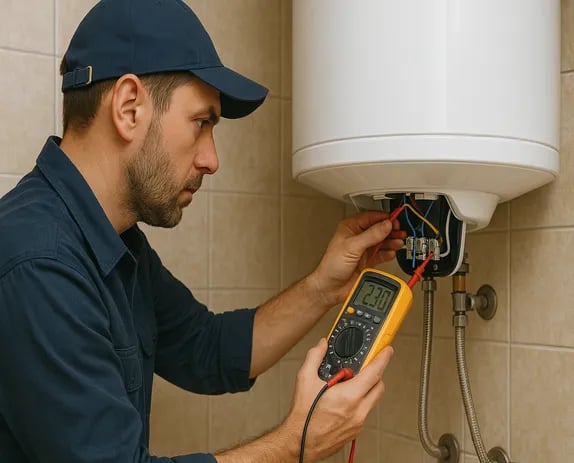 a man in a blue shirt is holding a multi - function metered metered