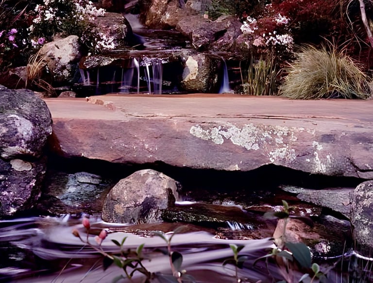 Natural pool with waterfall & 4m flagstone bridge | SF Garden Show award winner | Aqua Vitae