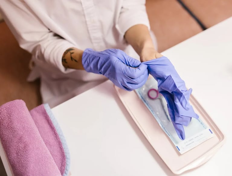 a person in a white shirt is taking off his gloves.