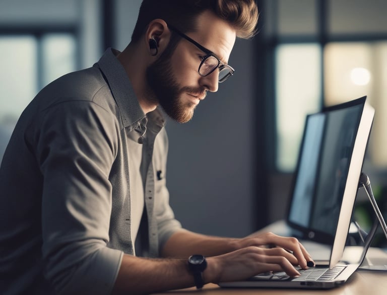 A technician providing remote support on a computer.