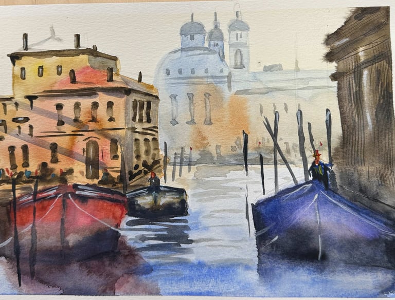 Gondola Dreams by Dianaq. - A Venetian scene. Capture a piece of venetian magic, in watercolor.
