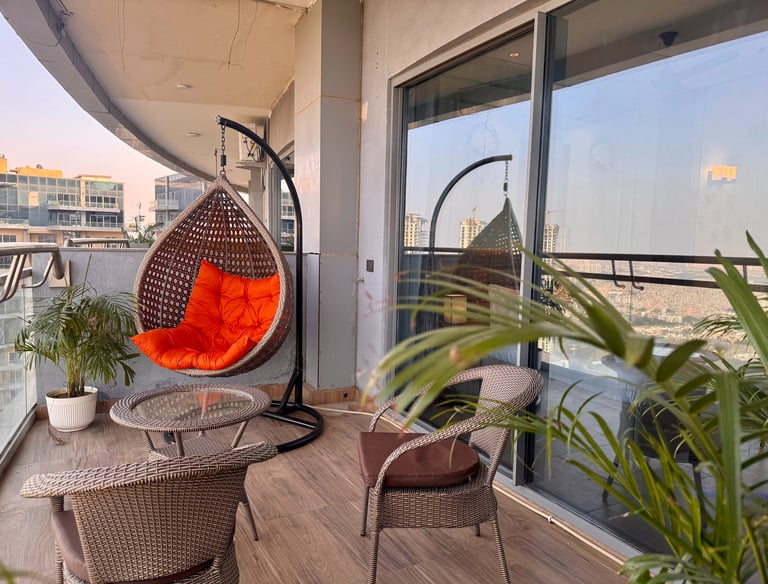 Outdoor Swing with Chairs & Table in Balcony 