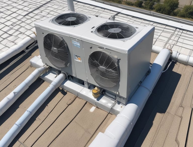condensadoras de aire acondicionado en azotea de edificio de oficinas
