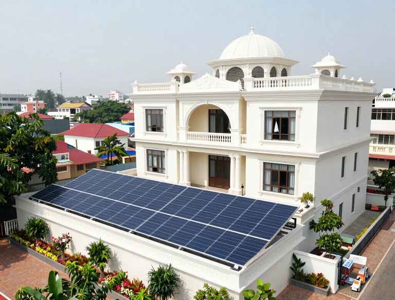 Solar Panels Installed on a bunglow in indian city