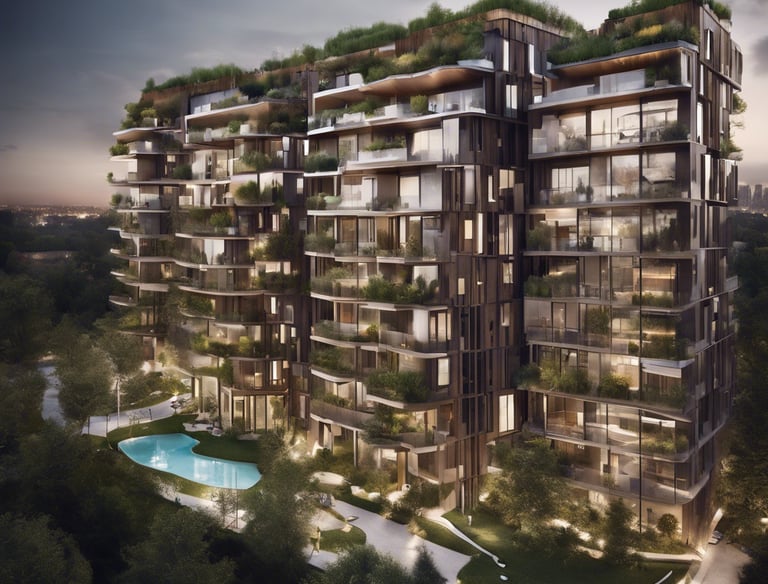 white and blue concrete 4-storey building