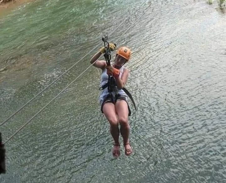 Zipline over the caves branch river / Jaguar Paw Cave and Jungle Expedition