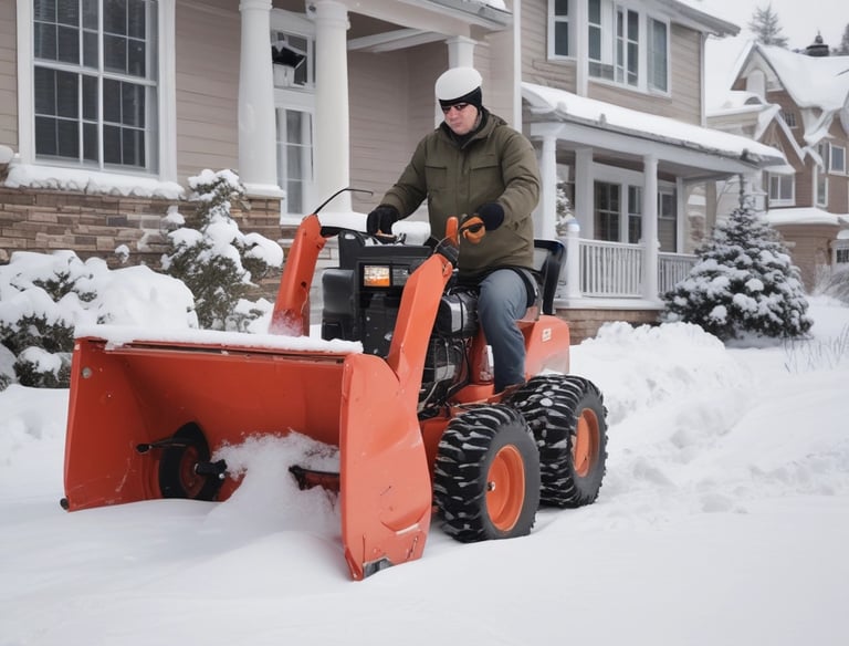 A red utility truck is equipped for tree maintenance, featuring detailed contact information and services such as lot clearing, hydro line trimming, and tree removal. The truck's design includes a hydraulic lift arm, positioned beside a residential area with green grass in the foreground.