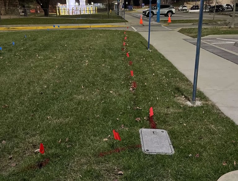 Power line marking leading to a utility box