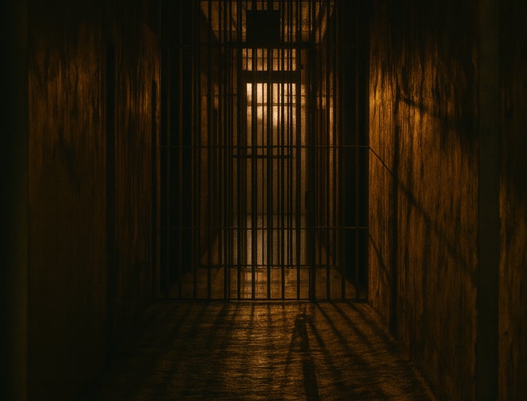 Dark image inside a gaol cell at Fannie Bay