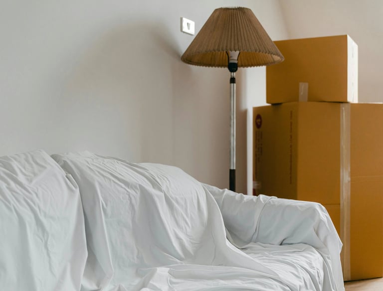 Professional move in and move out cleaning service with boxes in an empty home